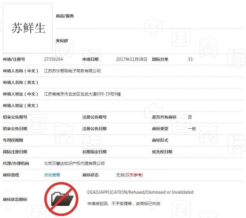 蘇寧布局新零售遇阻，6件“蘇鮮生”商標(biāo)慘遭駁回！