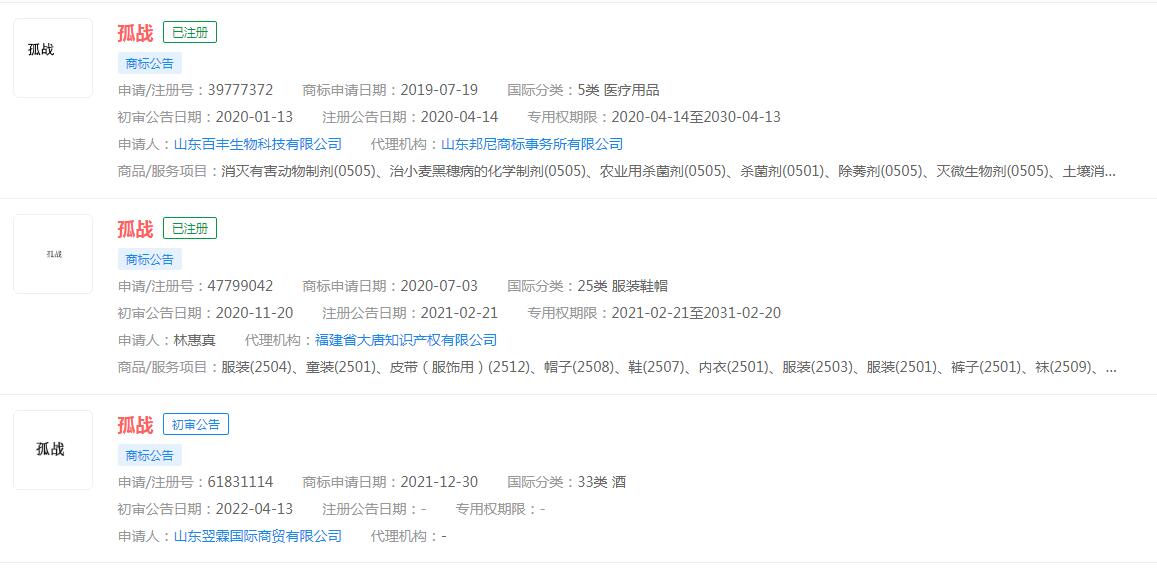 黃景瑜辛芷蕾《孤戰(zhàn)》殺青，電視劇“孤戰(zhàn)”商標已被搶注